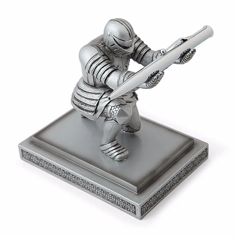 Resin Figurine Desk Organizer Accessory Pen Stationery Executive Knight Pen Holder