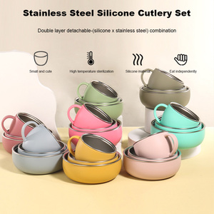 Nuevo Set de Alimentación para Bebés Ecológico, No Tóxico, con Fuerte Succión, Diseño Estampado, Acero Inoxidable y Silicona, Capacidad de 400 ml, Certificado <span class=keywords><strong>CE</strong></span> - Product Image 2