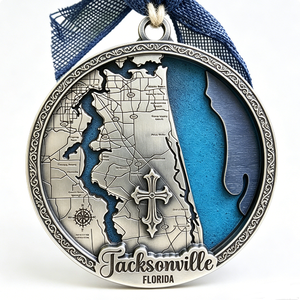 Colgante Decorativo Personalizado de Metal 3D con Mapa de Florida, Plata Antigua, Cruz Conmemorativa de la Ciudad, Brújula - Regalo de Graduación de Año Nuevo Chino - Product Image 3