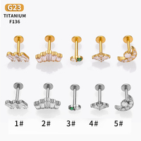 ASTMYW F136 G23 Piercing labret sans filetage en titane Moon Push 16G, clou d'oreille, cartilage, bijoux de corps en gros