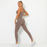En gros, Ensemble de sport pour femme en tricot, taille haute, sans couture, avec soutien-gorge et legging, effet push-up fessier, pour yoga, gym et fitness