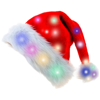 Chapeau de Noël LED en peluche en gros, chapeau lumineux de Noël avec lumières changeantes de couleur, cadeaux de fête de fin d'année