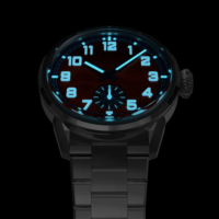 Montre pilote mécanique Sellita avec logo personnalisé, boîtier en acier inoxydable, verre saphir, 10 bars, réserve de marche pour homme, bracelet en nylon lumineux