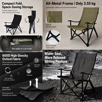 Chaise de camping pliante avec accoudoirs, tissu Oxford 600D, siège léger pour l'extérieur, le jardin, la pêche, le pique-nique, la plage