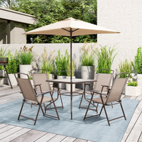 Ensemble de mobilier de jardin pour repas en plein air, ensemble de meubles de patio, table et chaises de jardin, parasol, 6 pièces