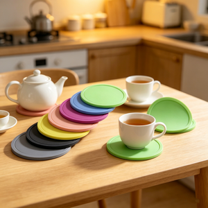 Sous-verres en silicone ronds de 10 cm avec logo personnalisé, imperméables, résistants à la chaleur, durables, pour la maison - Product Image 6