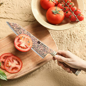 Cuchillos Bunka de acero de Damasco de cobre tricolor de lujo afilados con mango Premium Padauk Burl - Product Image 4