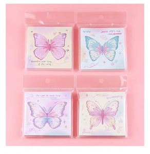 Kawaii Watercolor Butterfly Themed Self-Adhesive <b>Memo</b> <b>Pads</b> Assorted Pastel Pattern Cute Office Daily Stationery Note Taking - Product Image 5