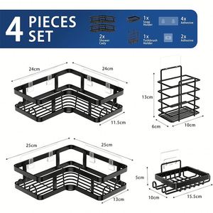 China Stainless Steel Black <b>Corner</b> <b>Bathroom</b> Accessories Toilet Caddy Wall Shower Rack Shelf <b>Corner</b> No Drilling Holder Organizer - Product Image 4
