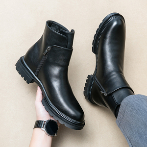 Sepatu <span class=keywords><strong>Boots</strong></span> Chelsea Kulit Sintetis Pria Grosir, Ritsleting Samping, Ujung Bulat, Anti Selip, Hak Rendah, Kasual Bisnis - Product Image 1
