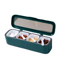 Boîte de rangement rectangulaire en plastique avec couvercle transparent et deux tons, quatre compartiments à épices, rangement de cuisine de luxe, directement de l'usine