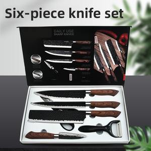 批发6件锤子图案不锈钢锻造菜刀套装家庭餐厅手工使用零售礼品刀套装 - Product Image 3