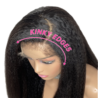 Wig Rambut Asli Yaki Kinky Straight Hd Lace Front Murah, Wig Rambut Asli Virgin Brazilian Remy dengan Lace Transparan untuk Wanita