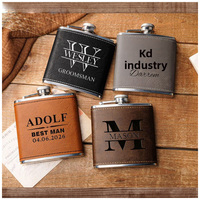 Gourde à liqueur moderne et minimaliste de 6 oz en acier inoxydable, fournie par le fabricant, avec logo gravé au laser et design enveloppé de cuir