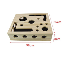 Boîte labyrinthe interactive en bois pour chat, jouet de fouillis et d'enrichissement, distributeur de friandises, avec bâton à balles multi-trous, anti-ennui