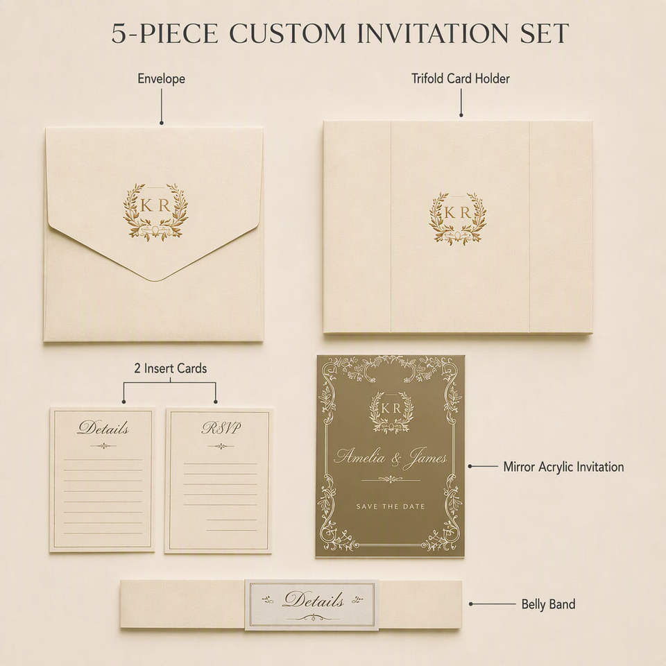 Custom Mirror Acrylic Wedding Invitation Suite Trifold Card Holder ...