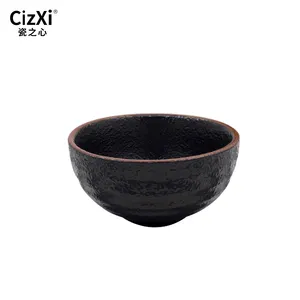Wholesale high quality Japanese black glazed tableware egg custard soup rice dishes ceramic bowls for hotel home restaurant