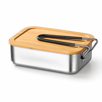 Boîte à lunch bento moderne en acier inoxydable 304, mignonne, avec couvercle en bambou écologique, anti-fuite, portable, pour étudiants et bureau