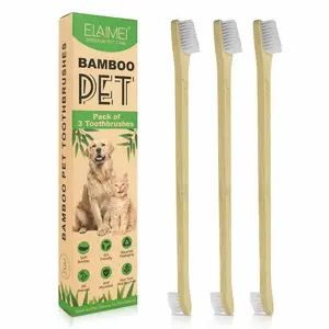 ELAIMEI Sikat Gigi Anjing Bambu Alami Kepala Ganda Besar Kecil Lembut Bulu Sikat Gigi Hewan Peliharaan untuk Anjing dan Kucing