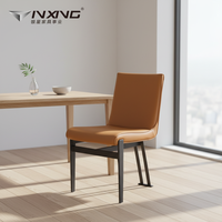 Chaise de salle à manger moderne de haute qualité en similicuir orange avec pieds en fer stables pour appartement et villa, mobilier de maison