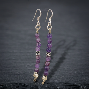 Celeb Style <b>Fine</b> <b>Stud</b> Silver Beaded <b>Earrings</b> with Amethyst Gemstone Fancy Beads <b>Earrings</b> - Product Image 1
