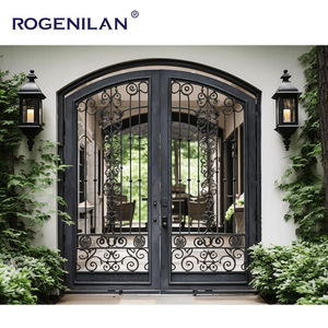 Biệt thự Rogenilan ngoài trời rèn sắt đôi cửa sang trọng lối vào chính thiết kế hàng rào sắt mới có thể được tùy chỉnh cong - Product Image 5