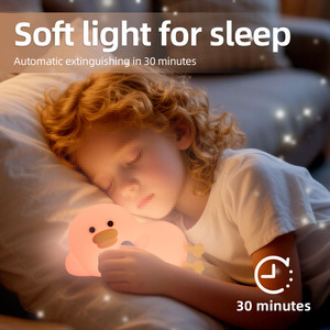 Lampe LED en forme de canard pour enfants, en silicone souple, lumières colorées, rechargeable par USB, pour chambre d'enfant, avec minuterie - Product Image 3