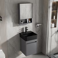 Cermin LED Pintar Modern untuk Dinding Kamar Mandi dengan Kabinet, Finishing Lacquer, Wastafel Keramik Terintegrasi, Konstruksi Aluminium