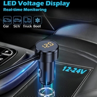 Adaptateur allume-cigare 7 en 1 pour voiture, prise de charge rapide double USB Type-C PD, interrupteur marche/arrêt, voltmètre LED, prise 12V