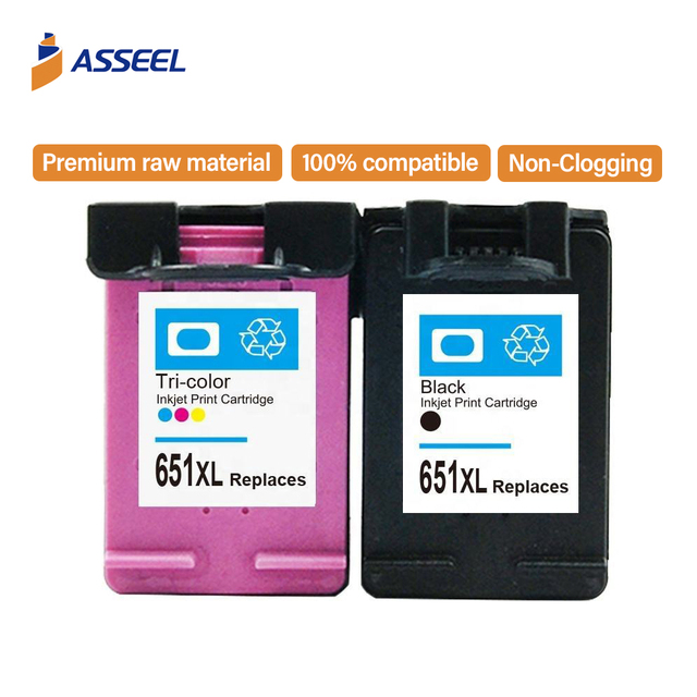 ASSEEL Print Head Inkjet Printer Cartridge 651 651XL Premium Color Remanufactured  OfficeJet 202/202c/252/252c  Deskjet