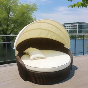 <span class=keywords><strong>Lit</strong></span> de repos rond d'extérieur en rotin marron, convertible en canapé-<span class=keywords><strong>lit</strong></span>, pour jardin, piscine, plage, avec housse en tissu - Product Image 1