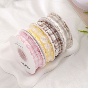Ruban en satin élastique fait main en lin froissé à carreaux de 2,5 cm pour emballage de gâteaux de pré-mariage, provenant de Chine - Product Image 4
