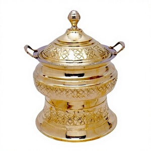 Recipiente para Buffet Redondo Dorado, Plateado y Cobre, con Tapa y Olla Interior de Acero Inoxidable, para Banquetes de Boda y Catering - Product Image 1