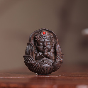 Sandalwood Buddha Pendant Charms Flower Shape Religious Buddhism Unisex DIY Jewelry Accessory <b>Necklace</b> Bracelet Gift 2024.6.24.1 - Product Image 4