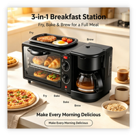 Oven Listrik 3 in 1 Hitam 10L, Pembuat Kopi, Alat Masak Rumah Tangga yang Tahan Lama