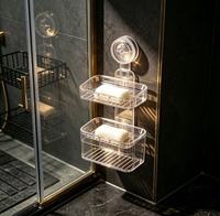 Nouvelle boîte à savon murale transparente pour salle de bain domestique, sans perçage, étagère de rangement double couche avec drainage