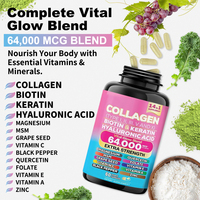 Collagène en peptides types I, II, III, V et X, biotine et kératine, 60 capsules pour femmes, pour une peau éclatante et la croissance des cheveux