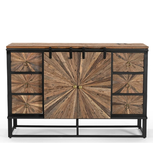 Solid Wagon Wood <b>Sideboard</b> with Mild Steel Frame Natural Wooden Finish Black Metal Coated <b>Storage</b> Cabinet for Modern Home Hotel - Product Image 2