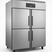 Congélateur commercial à 4 portes, refroidissement direct, température unique, en acier inoxydable 304, combiné réfrigérateur-congélateur pour restaurant et hôtel