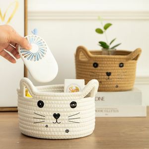 Panier de rangement pour jouets d'enfants, organisateur tressé avec oreilles décoratives, panier mignon pour jouets d'animaux, panier en corde de coton pour cadeaux, boîte de rangement pour jouets - Product Image 3