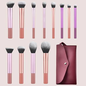 Juego de brochas de maquillaje de bambú vegano de cerdas sintéticas de buena calidad, 12 Uds., venta al por mayor - Product Image 2