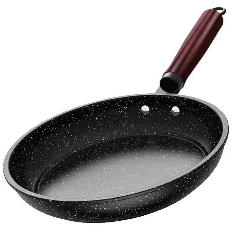 Hot Selling 26Cm 28Cm 30Cm 32Cm Medische Steen Non-Stick Pan Houten Handvat Dubbele Bodem Koekenpan