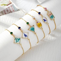 Gelang Bunga Kering yang Dapat Disesuaikan, Liontin Resin Bunga Asli, Rantai Berlapis Emas, Gelang Wanita, Perhiasan Bunga Boho, Hadiah