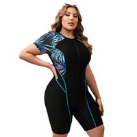 Nouveau Maillot de Bain Une Pièce Femme Grande Taille 2026 Style Boxer-Brief Col Montant Fermeture Éclair Manches Courtes Extra-Large pour Surf