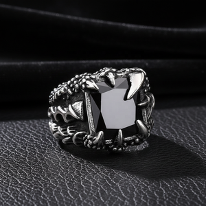 Anillo Cuadrado de Acero Inoxidable 316 Resistente al Agua para Hombre, Color Negro, con Gema Roja/Negra, Estilo Audaz, Elegante y Masculino, Joyería Punk para Motociclistas - Product Image 1