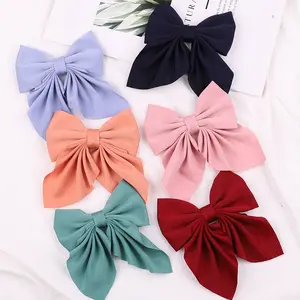 4.52 Inches Solid Color Elegant Hairpin Large Candy Color Fabric Hair Bows For Girls kids