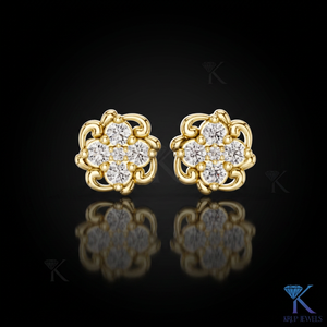 Lab Grown Diamond Vintage Floral Filigree <b>Stud</b> Earrings 5 Stone Cluster 14K Solid Gold Women's Jewelry Wedding Anniversary Gift - Product Image 1