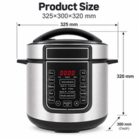 Panci Presto Listrik Digital 6L 1000W dengan Menu Preset, Peralatan Dapur Rumah Tangga dari Baja Anti Karat
