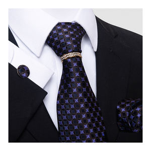 Accesorios de <span class=keywords><strong>camisa</strong></span> de moda Gold Man's Plaid Brand Festive Present Corbata de seda <span class=keywords><strong>Pañuelo</strong></span> Gemelos Conjunto de corbata - Product Image 2