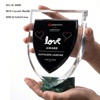Trophée personnalisé en cristal noir Jade Vertu JC-6008, plaque de récompense gravée, base en marbre vert, écologique et moderne